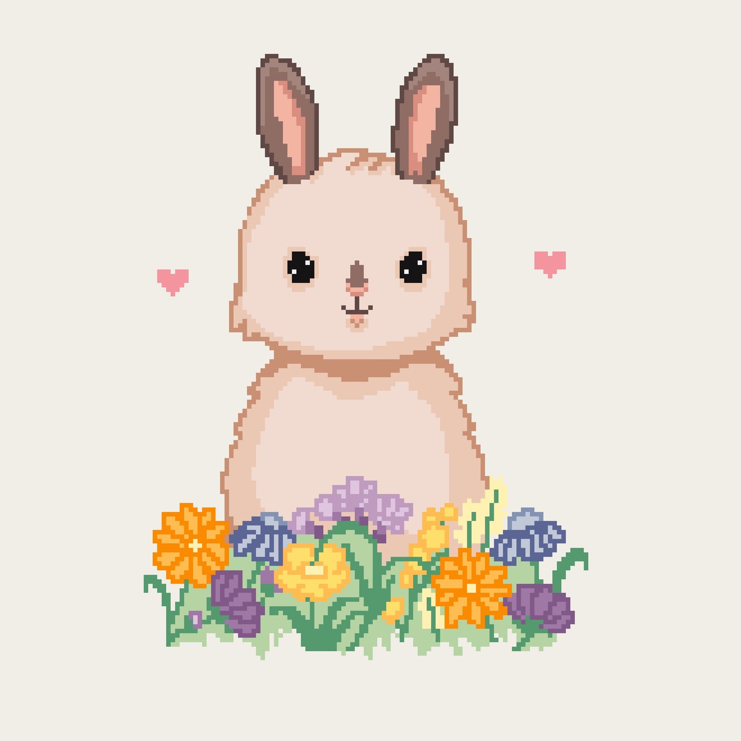 Bunny With Flowers free cross stitch pattern - Downloadable PDF