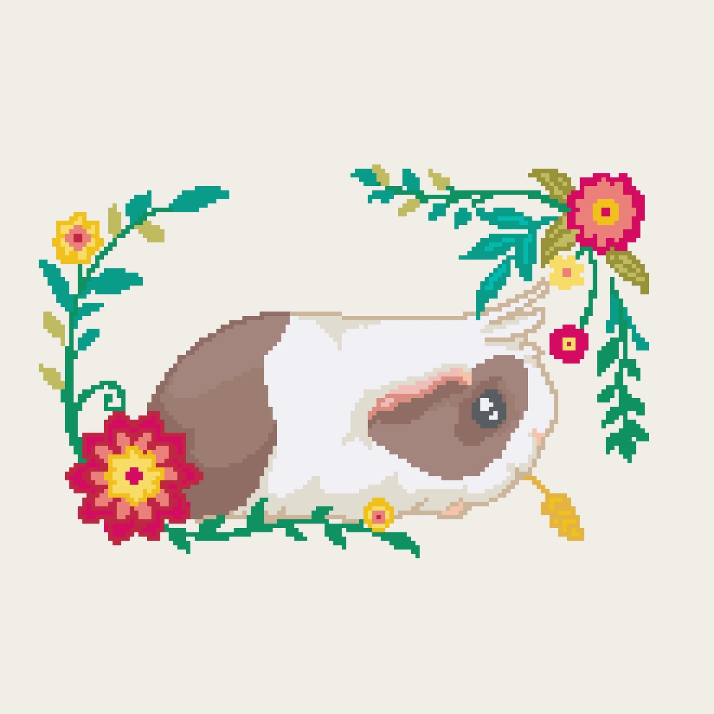 Guinea Pig And Flowers free guinea pig cross stitch pattern - Downloadable PDF