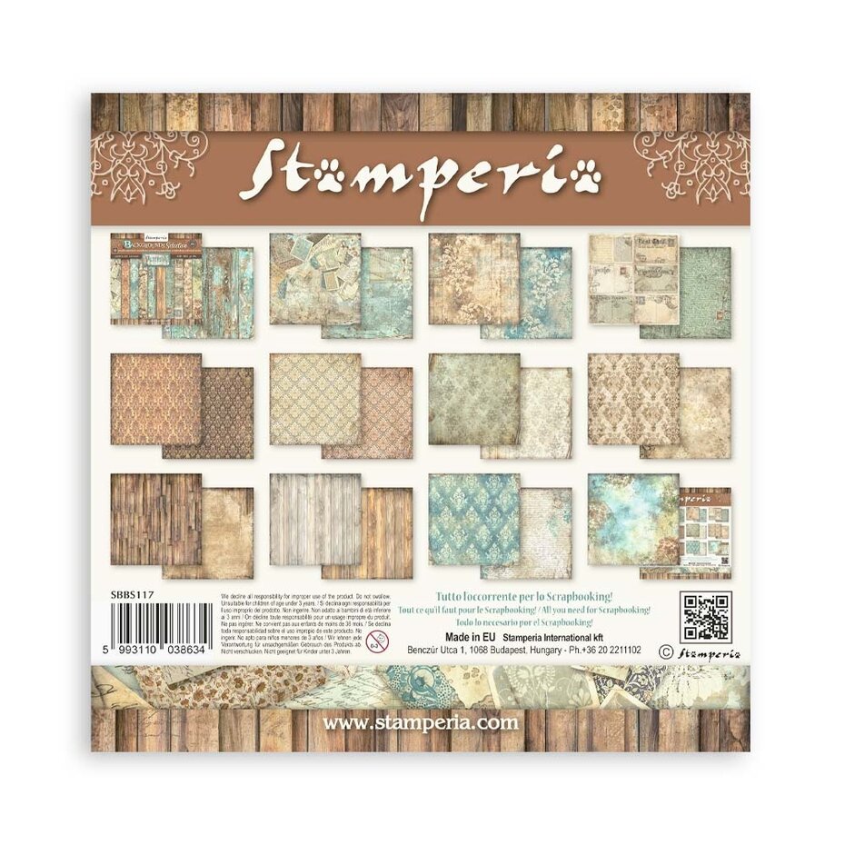 Stamperia Alterego 8x8 Inch Paper Pack Maxi Backgrounds Selection (SBBS117)