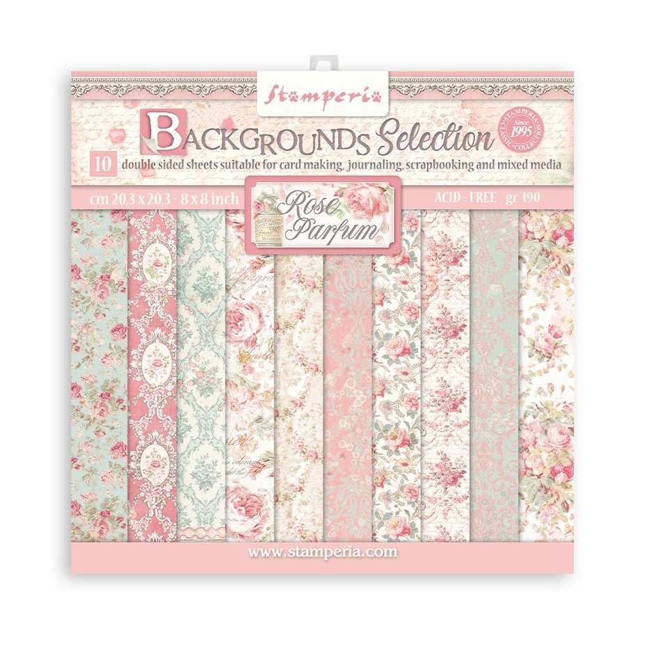 Stamperia Rose Parfum Backgrounds 8x8 Inch Paper Pack (SBBS74)