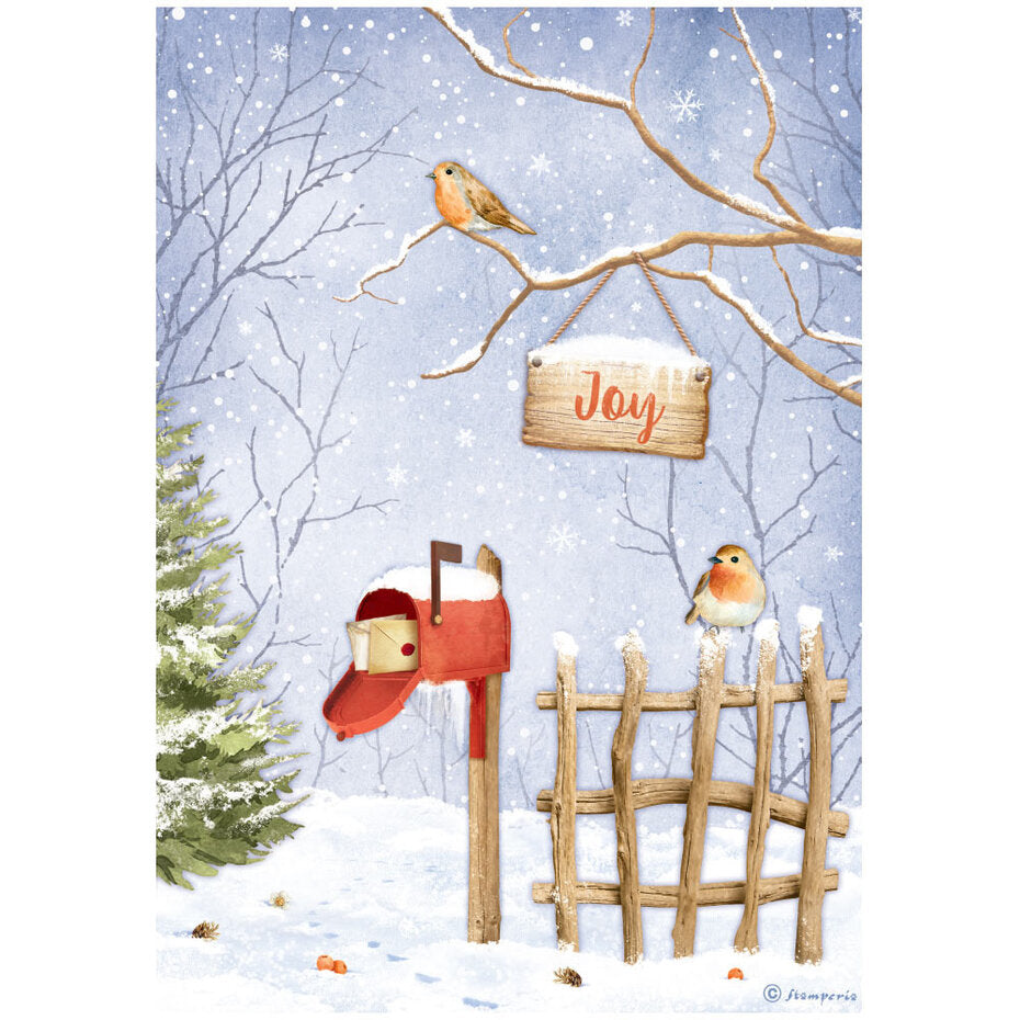 Stamperia Winter Valley A4 Rice Paper Joy Birds (DFSA4798)
