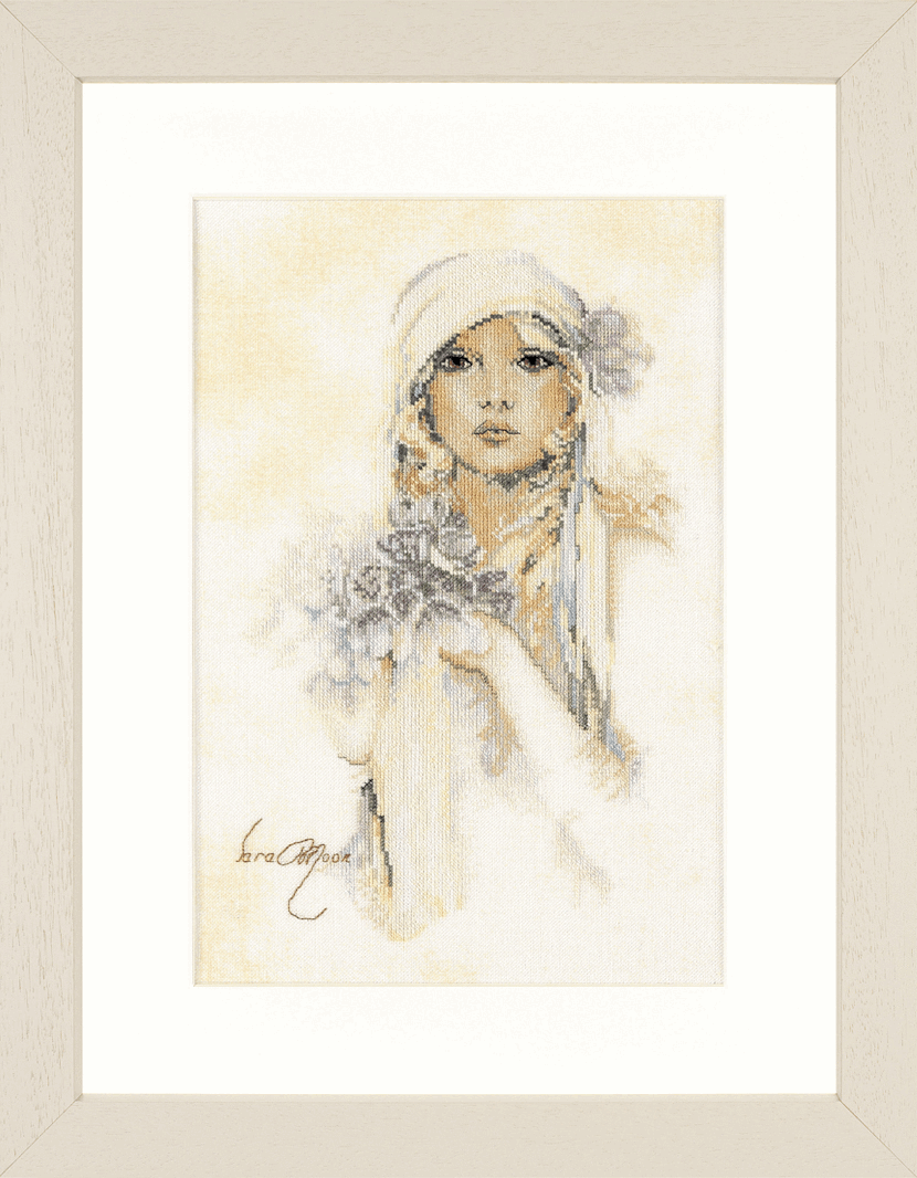 Sara Moon: Lady with Lilac Flower - Lanarte Cross Stitch Kit PN-0008013