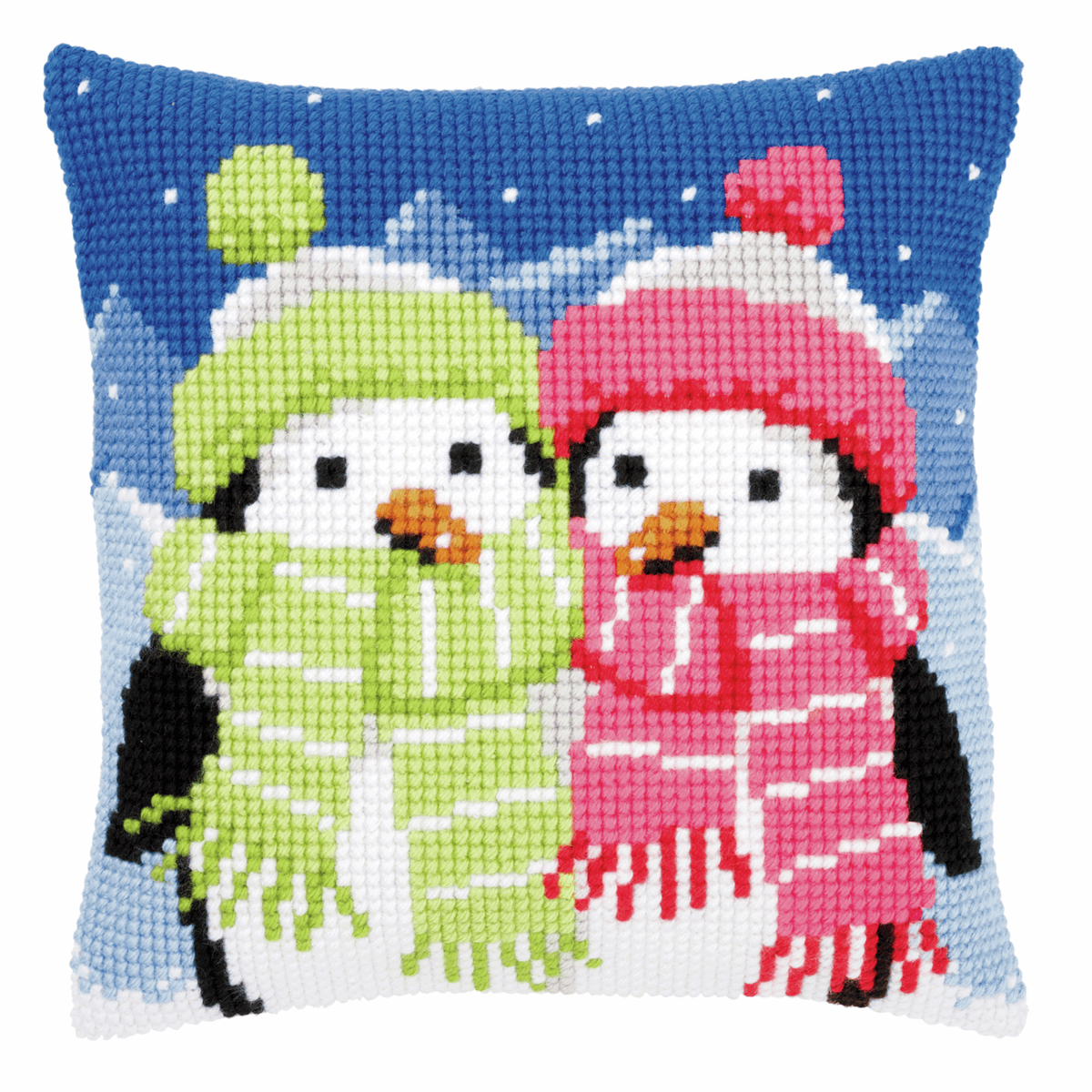 Penguins with Scarf - Vervaco Cushion Cross Stitch Kit PN-0147690