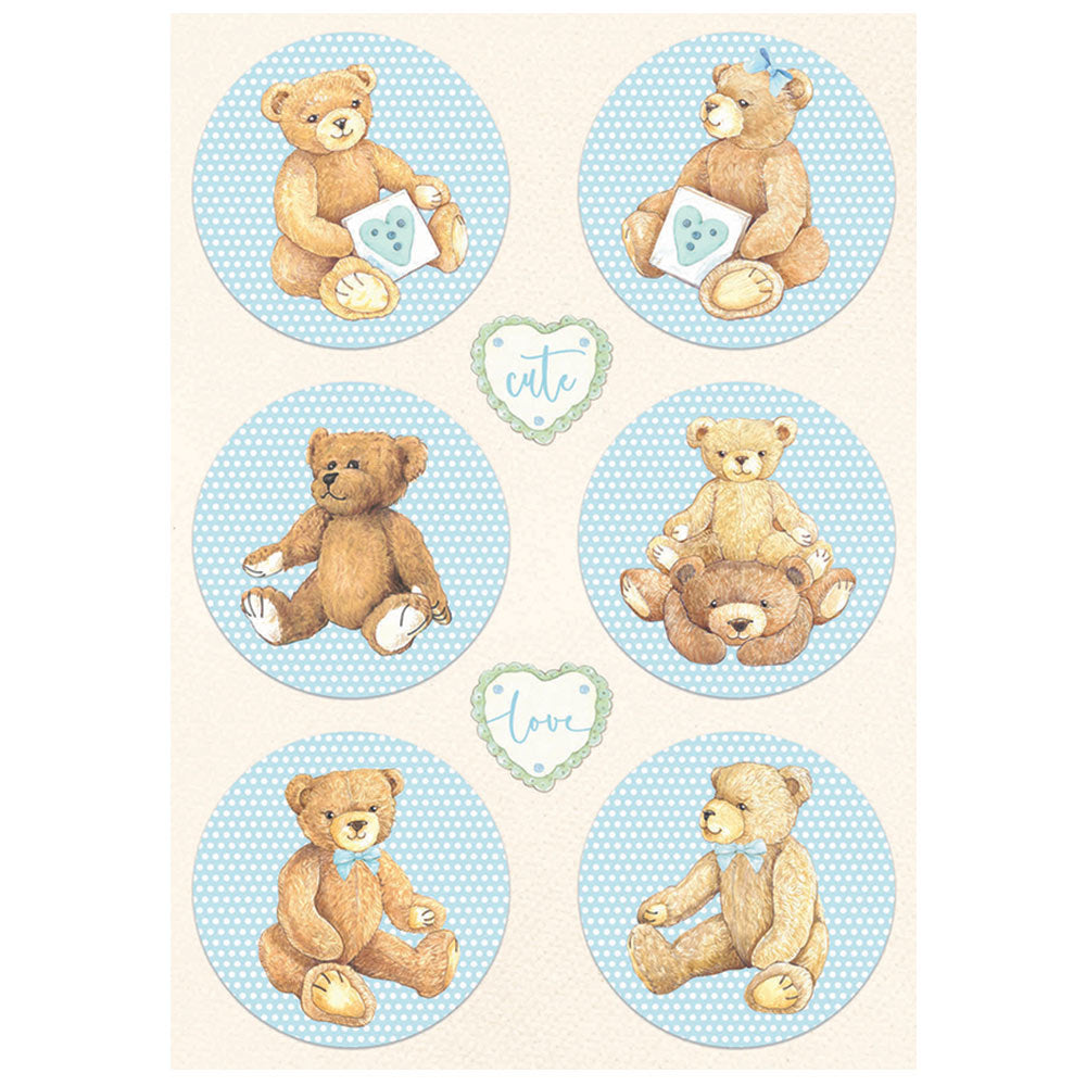 Stamperia A4 Rice Paper Daydream Rounds Bear Blue (DFSA4677)