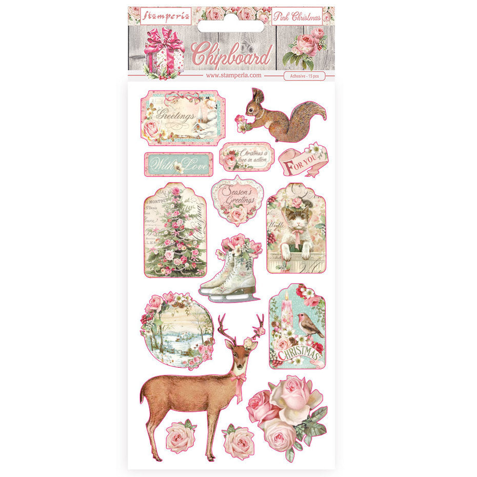 Stamperia Chipboard 15x30cm Pink Christmas (DFLCB37)