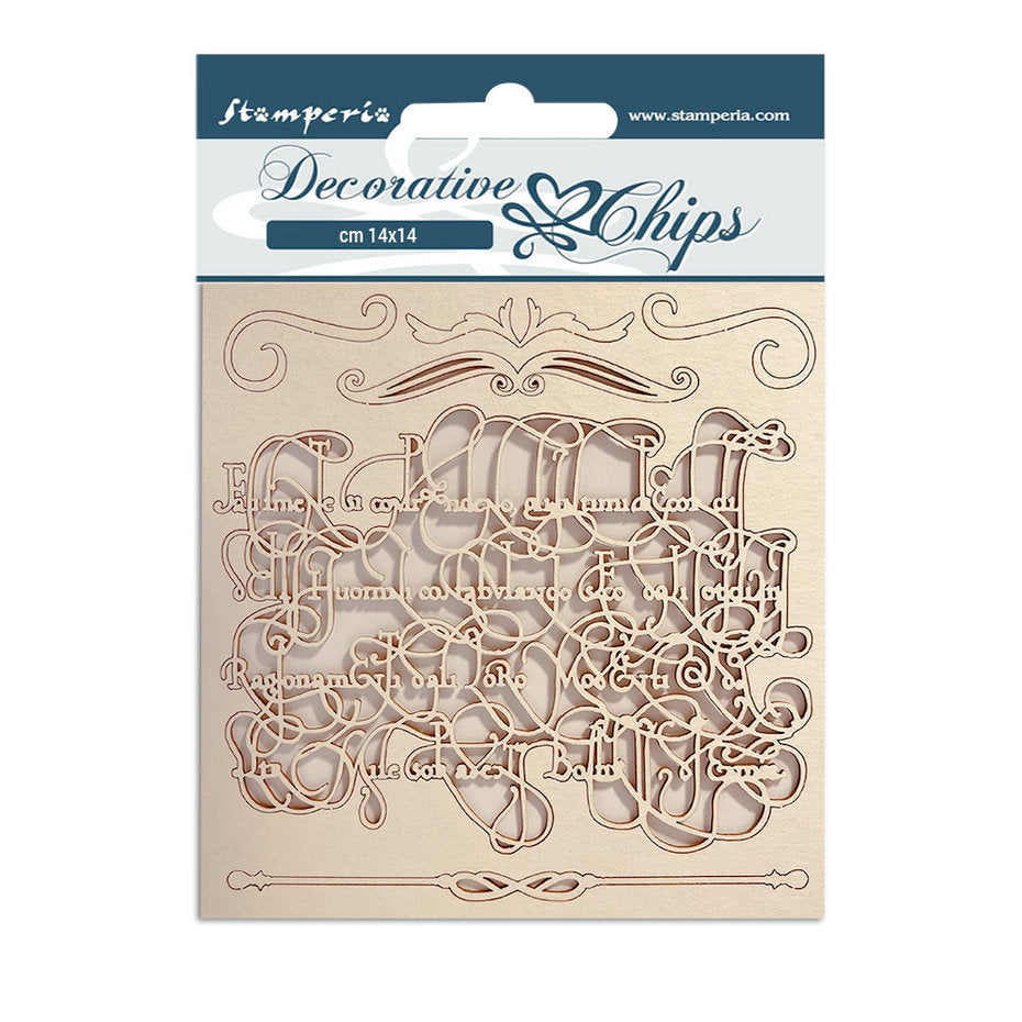 Stamperia Decorative Chips Romantic Garden Calligraphy (SCB121)