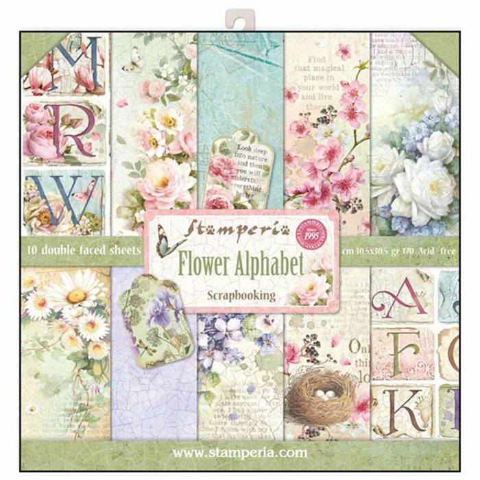 Stamperia Flower Alphabet 12x12 Inch Paper Pack SBBL30 for Scrapbooking