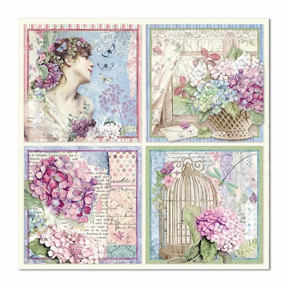 Stamperia Hortensia 4 Cards 12x12 Inch Paper Sheet (SBB697) -|