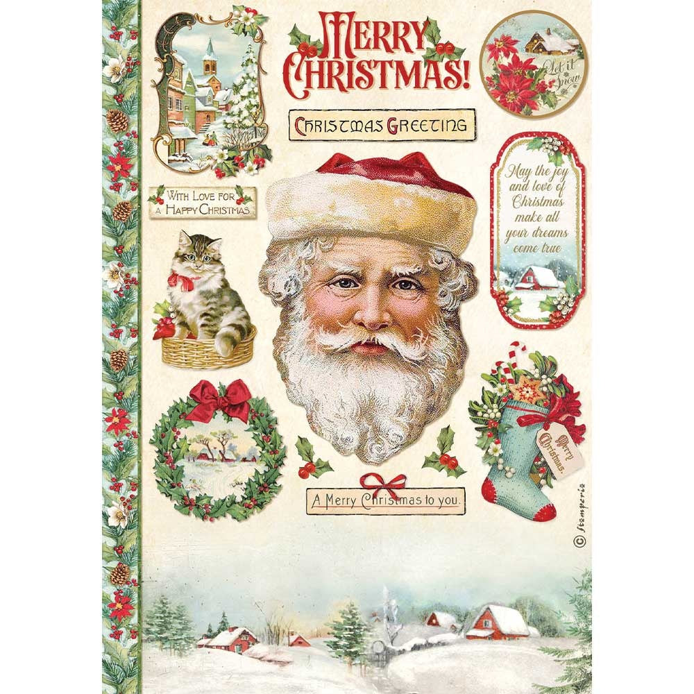 Stamperia Rice Paper A4 Classic Christmas Santa Claus (DFSA4593)