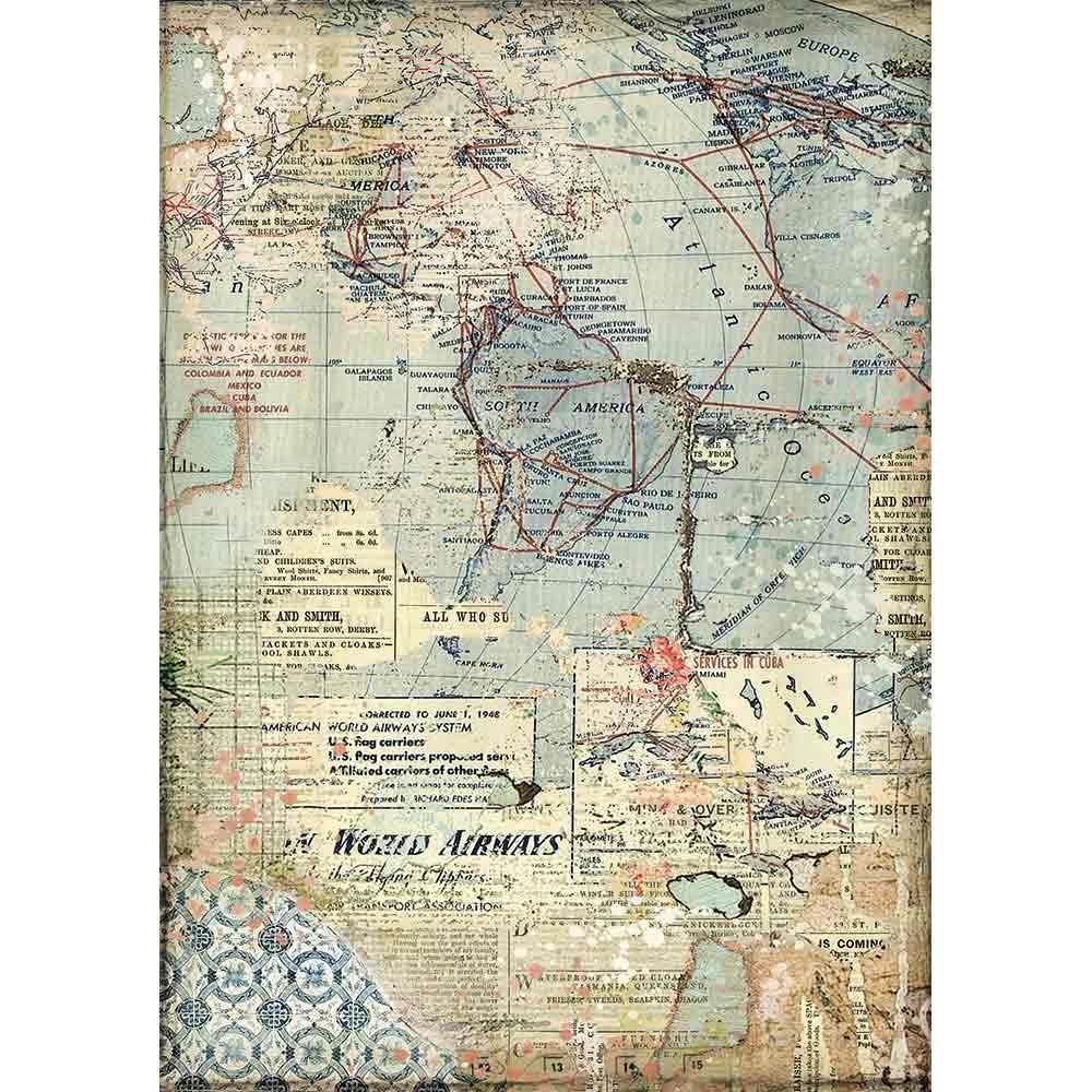Stamperia Rice Paper A4 Maps (DFSA4457) for Decoupage