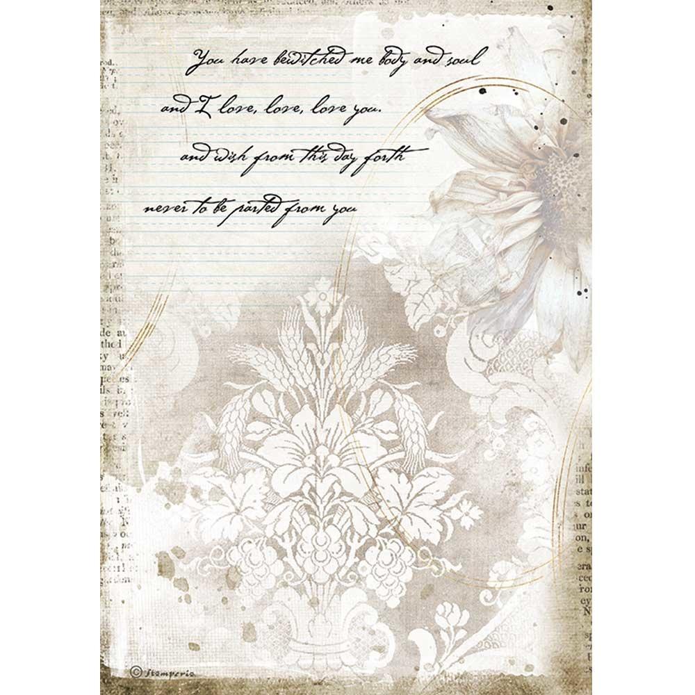 Stamperia Rice Paper A4 Romantic Journal Manuscripts (DFSA4554)