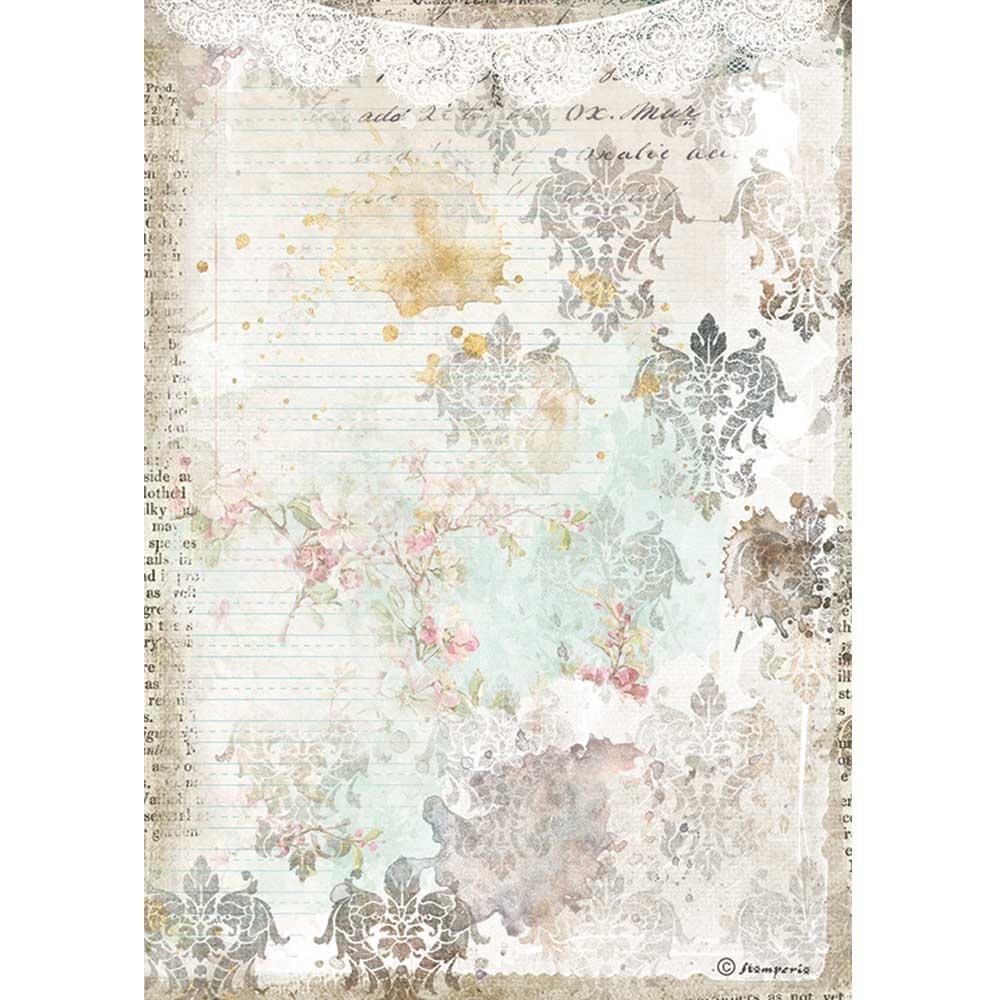 Stamperia Rice Paper A4 Romantic Journal Texture With Lace (DFSA4556)