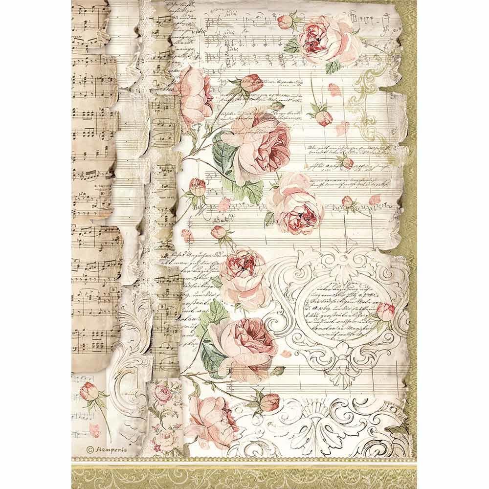 Stamperia Rice Paper A4 Roses and Music (DFSA4486)