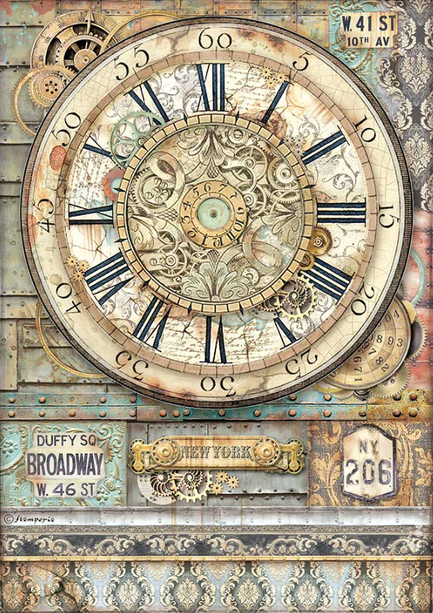Stamperia Rice Paper A4 Sir Vagabond Aviator Clock (DFSA4703)
