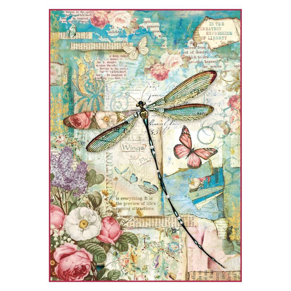 Stamperia Rice Paper A4 Wonderland Dragonfly for Decoupage DFSA4309