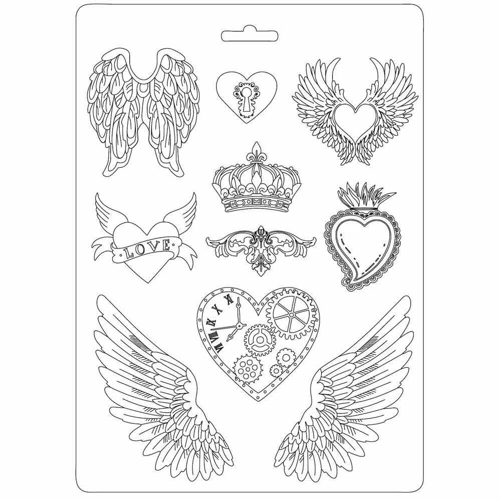 Stamperia Soft Maxi Mould A4 Hearts & Wings (K3PTA448)