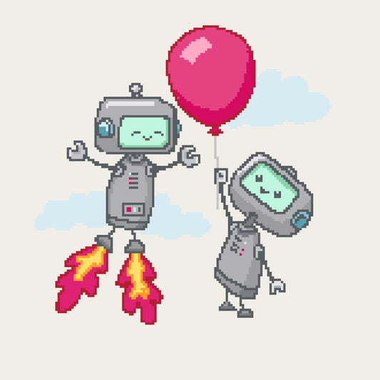 Robot Pals - Balloon - free cross stitch pattern - Downloadable PDF