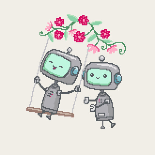 Robot Pals - Swing - free cross stitch pattern - Downloadable PDF
