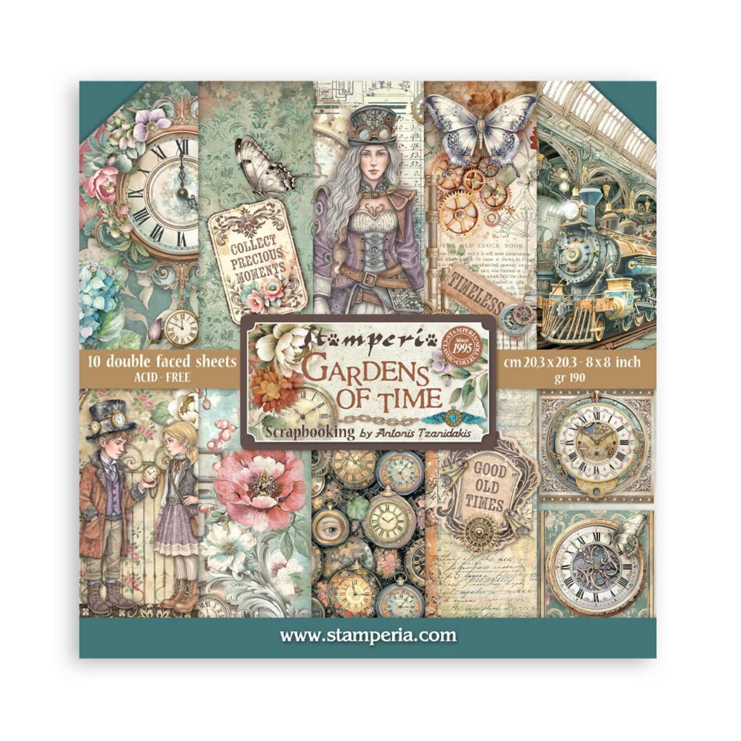 Stamperia Gardens of Time 8x8 Inch Paper Pack by Antonis Tzanidakis (SBBS141)