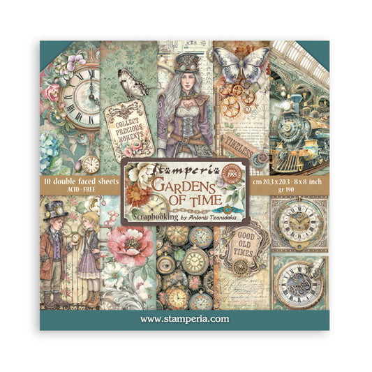 Stamperia Gardens of Time 8x8 Inch Paper Pack by Antonis Tzanidakis (SBBS141)
