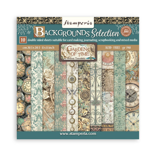 Stamperia Gardens of Time 8x8 Inch Paper Pack Maxi Background Selection by Antonis Tzanidakis (SBBS142)
