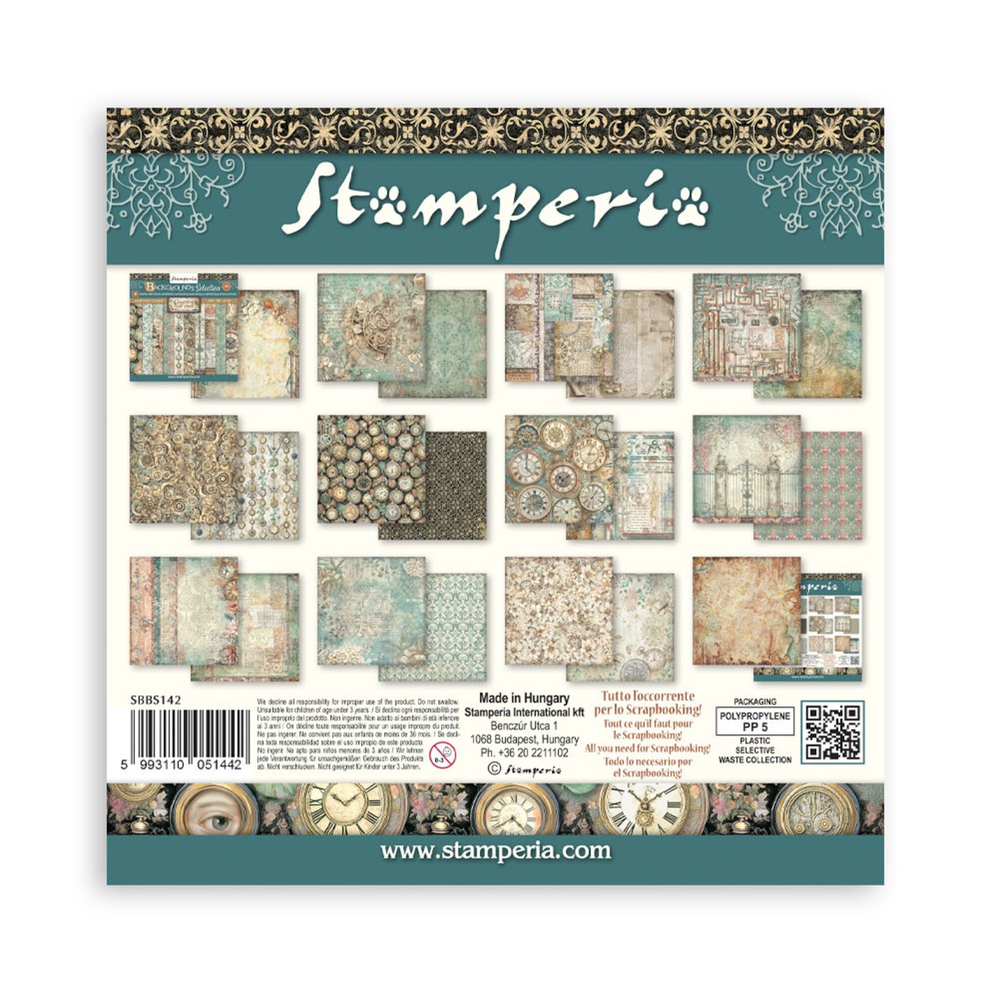 Stamperia Gardens of Time 8x8 Inch Paper Pack Maxi Background Selection by Antonis Tzanidakis (SBBS142)