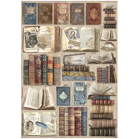 Stamperia Rice Paper A4 Vintage Library Books (DFSA4755)