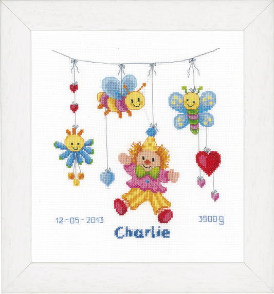 Clown Delight Birth Record -  Vervaco Counted Cross Stitch Kit PN-0021813