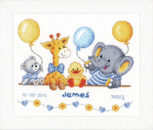 Animal Cheer Birth Record -  Vervaco Counted Cross Stitch Kit PN-0143720
