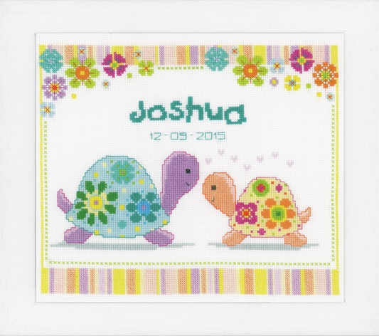 Colourful Turtles Birth Sampler -  Vervaco Counted Cross Stitch Kit PN-0147415