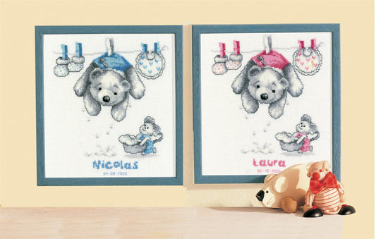Baby Laundry Birth Record -  Vervaco Counted Cross Stitch Kit PN-0011892