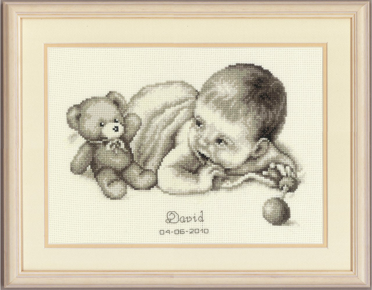 Baby With Teddy  Birth Record -  Vervaco Counted Cross Stitch Kit PN-0012148