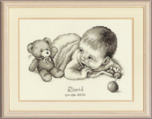 Baby With Teddy  Birth Record -  Vervaco Counted Cross Stitch Kit PN-0012148