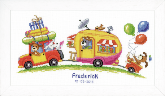 Caravan Trip Birth Record -  Vervaco Counted Cross Stitch Kit PN-0021746
