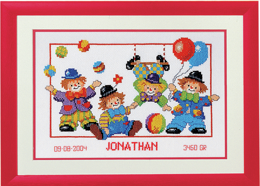 Clowns Birth Record -  Vervaco Counted Cross Stitch Kit PN-0011982