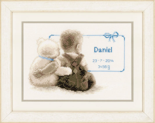 Cuddle Teddy Birth Record -  Vervaco Counted Cross Stitch Kit PN-0021672