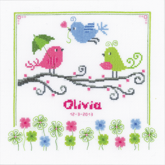 Birds Birth Record -  Vervaco Counted Cross Stitch Kit PN-0021542
