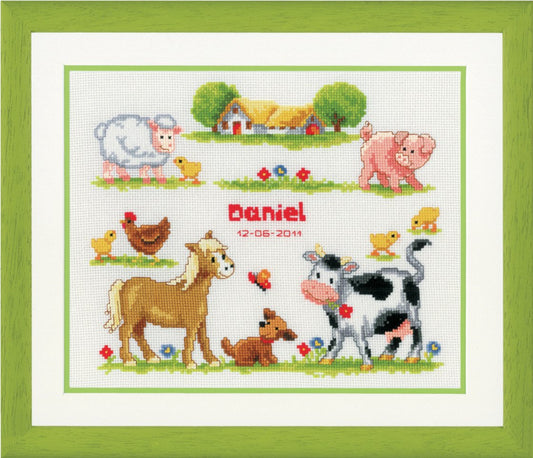 Farm Animals  Birth Record -  Vervaco Counted Cross Stitch Kit PN-0011894