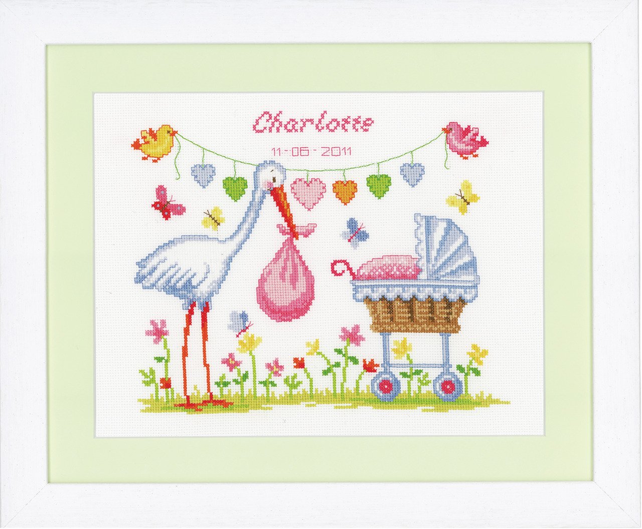 Stork & Pram Birth Record -  Vervaco Counted Cross Stitch Kit PN-0011902