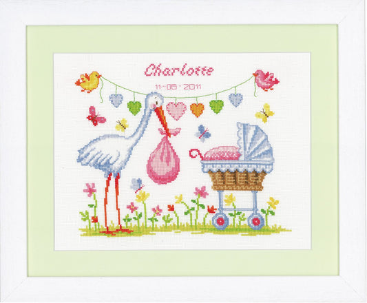 Stork & Pram Birth Record -  Vervaco Counted Cross Stitch Kit PN-0011902