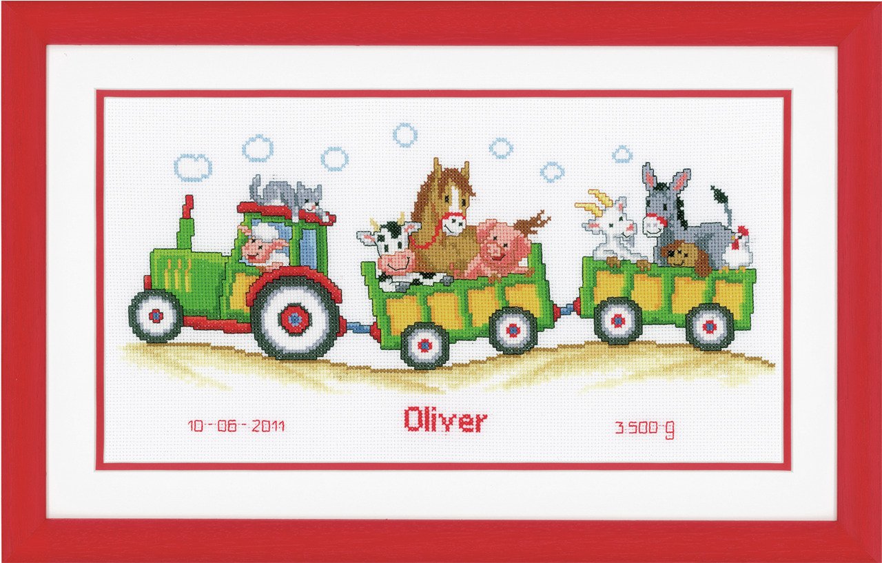 Tractor Birth Record -  Vervaco Counted Cross Stitch Kit PN-0011906