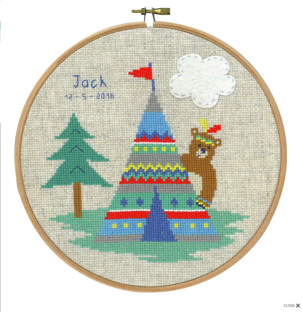 Lief! Indian Bear & Tepee Birth Record -  Vervaco Counted Cross Stitch Kit PN-0145193 -|