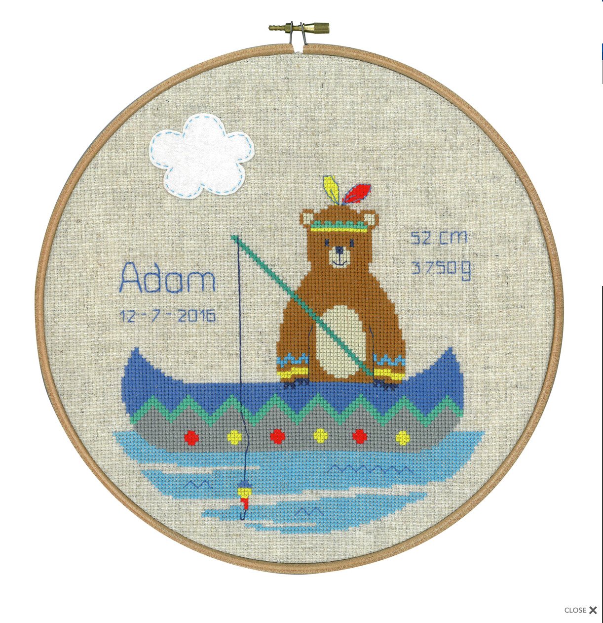 Lief! Indian Bear in Canoe Birth Record -  Vervaco Counted Cross Stitch Kit PN-0145192