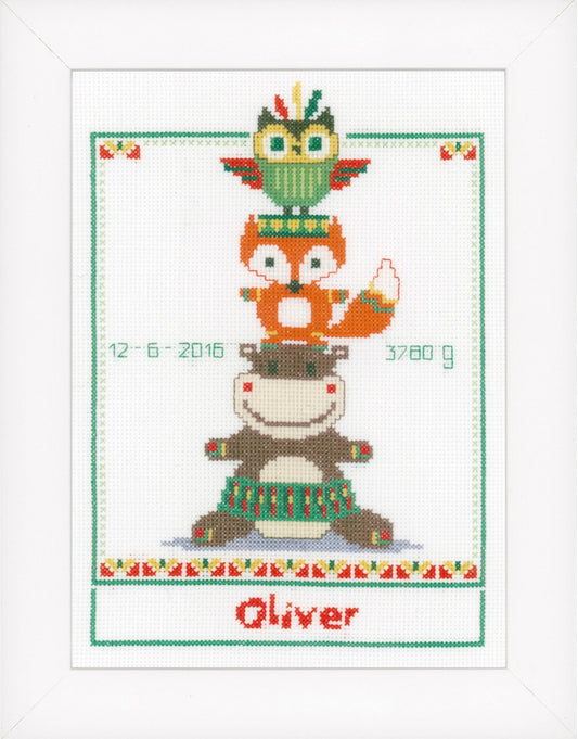 Animal Tower - Baby Birth Sampler -  Vervaco Counted Cross Stitch Kit PN-0154582