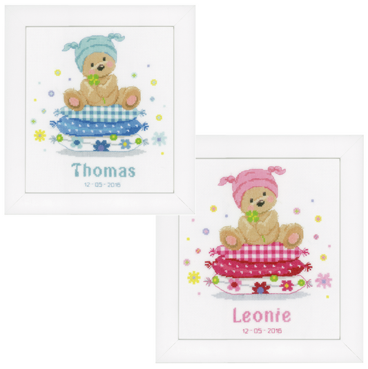 Bear on a Pillow - Baby Birth Sampler -  Vervaco Counted Cross Stitch Kit PN-0151012