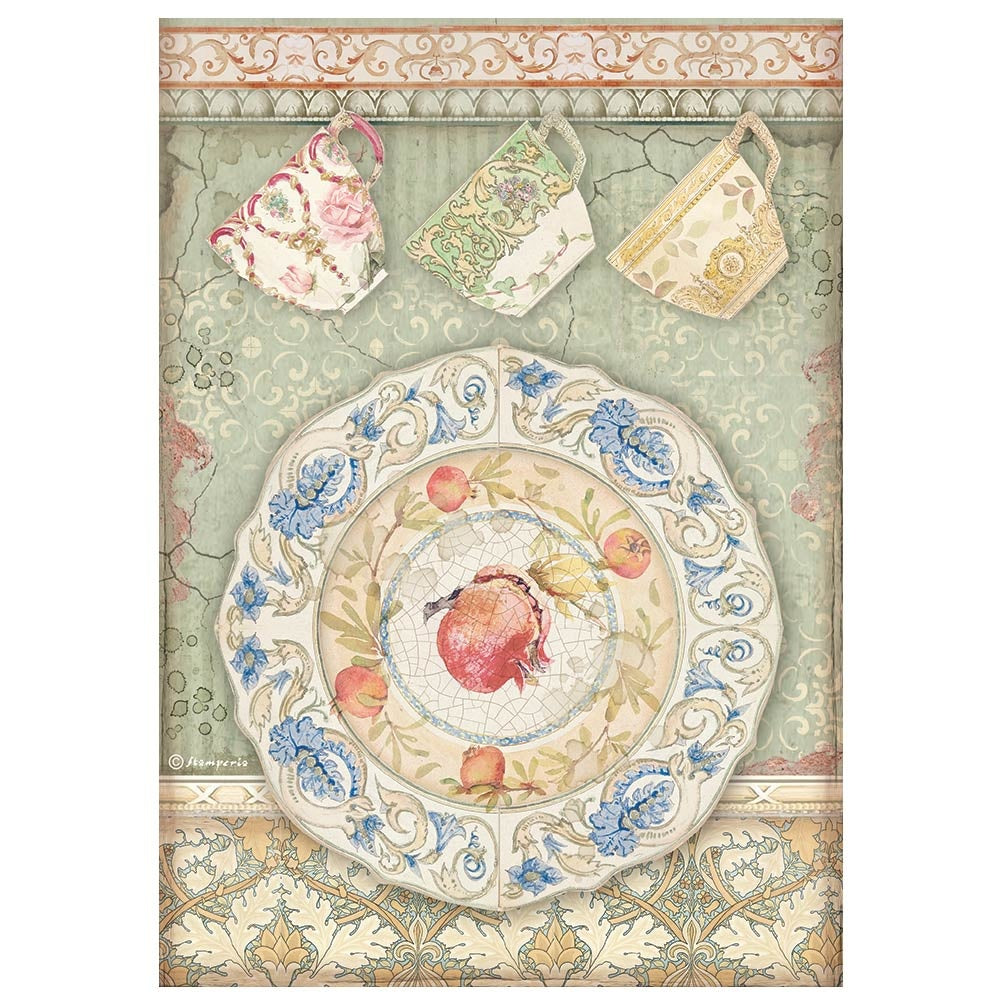 Stamperia A4 Rice Paper Casa Granada Plate and Cups (DFSA4657)