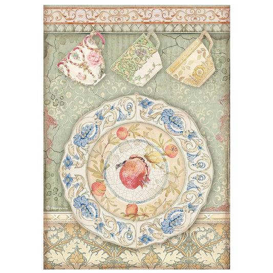 Stamperia A4 Rice Paper Casa Granada Plate and Cups (DFSA4657)