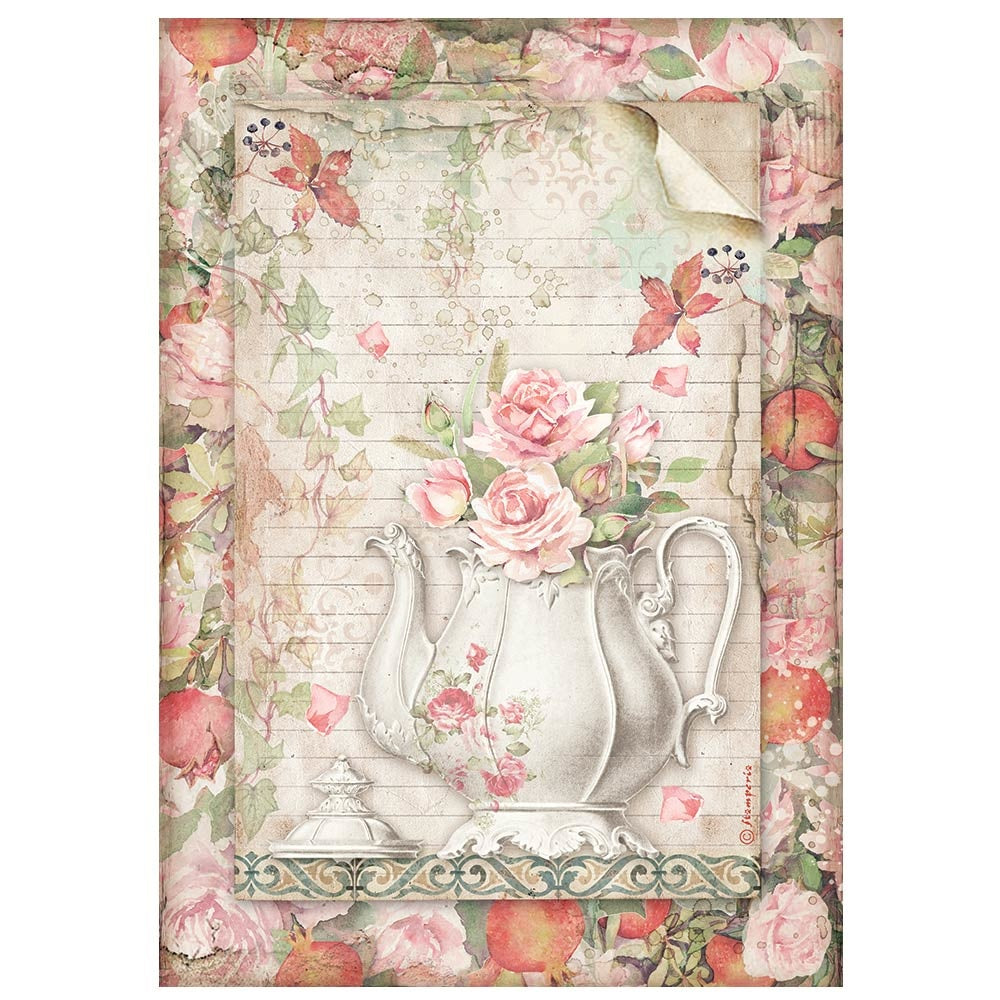 Stamperia A4 Rice Paper Casa Granada Teapot with Flowers (DFSA4659)