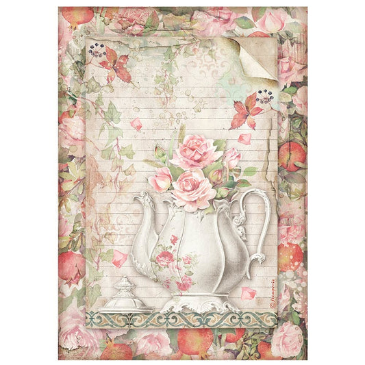 Stamperia A4 Rice Paper Casa Granada Teapot with Flowers (DFSA4659)