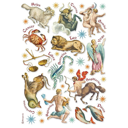Stamperia Rice Paper A4  Cosmos Infinity Astrological Signs (DFSA4732)